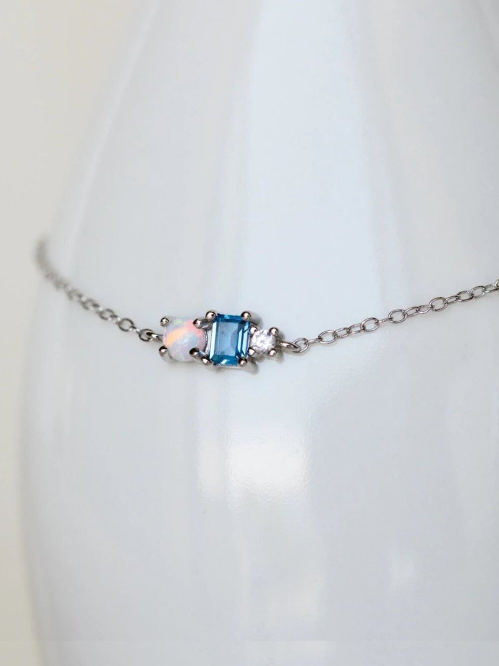 Caitlyn Minimalist Eloise Gemstone Bracelet Silver Opal Aquamarine CZ / NIB